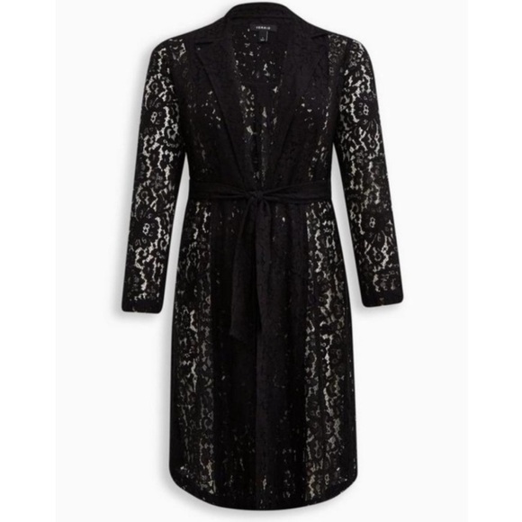 TORRID Floral Lace Sheer Open Duster Trench Coat Black 1X 14-16 - Picture 4 of 13